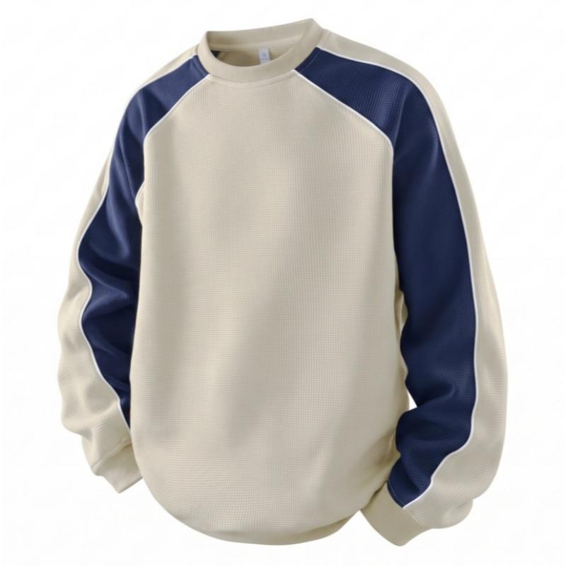 Men's 100% Cotton French Terry Relaxed-Fit Color-Block Crew Neck Sweatshirt