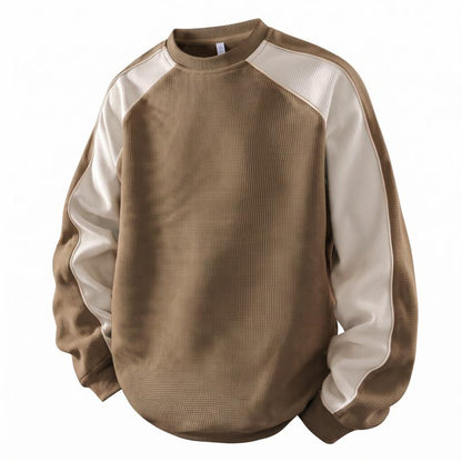 Men's 100% Cotton French Terry Relaxed-Fit Color-Block Crew Neck Sweatshirt