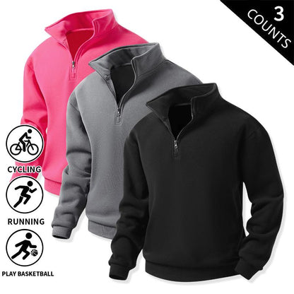 Men's 3-Pack 100% Cotton Brushed Fleece Relaxed-Fit Quarter-Zip Sweatshirts