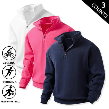 Men's 3-Pack 100% Cotton Brushed Fleece Relaxed-Fit Quarter-Zip Sweatshirts