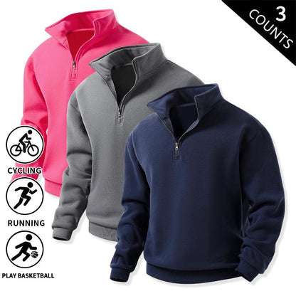 Men's 3-Pack 100% Cotton Brushed Fleece Relaxed-Fit Quarter-Zip Sweatshirts