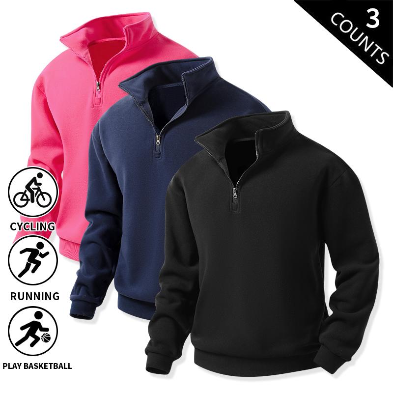 Men's 3-Pack 100% Cotton Brushed Fleece Relaxed-Fit Quarter-Zip Sweatshirts