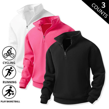 Men's 3-Pack 100% Cotton Brushed Fleece Relaxed-Fit Quarter-Zip Sweatshirts
