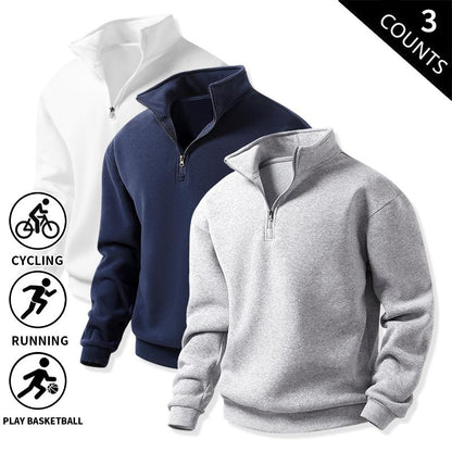 Men's 3-Pack 100% Cotton Brushed Fleece Relaxed-Fit Quarter-Zip Sweatshirts