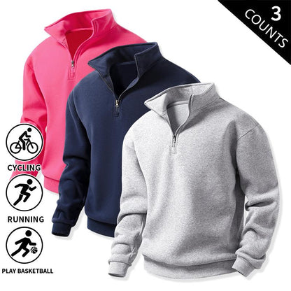 Men's 3-Pack 100% Cotton Brushed Fleece Relaxed-Fit Quarter-Zip Sweatshirts