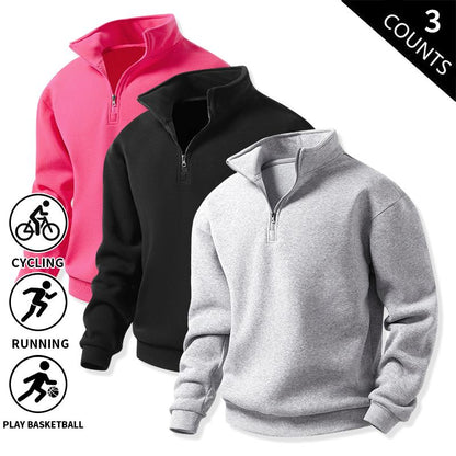 Men's 3-Pack 100% Cotton Brushed Fleece Relaxed-Fit Quarter-Zip Sweatshirts