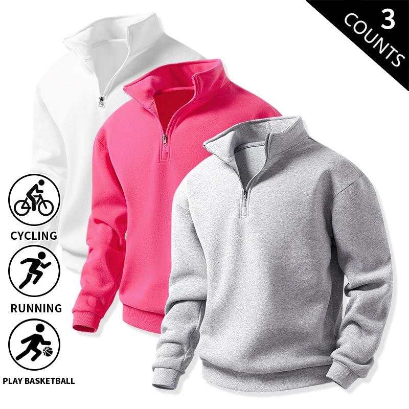 Men's 3-Pack 100% Cotton Brushed Fleece Relaxed-Fit Quarter-Zip Sweatshirts