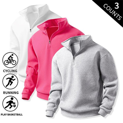 Men's 3-Pack 100% Cotton Brushed Fleece Relaxed-Fit Quarter-Zip Sweatshirts