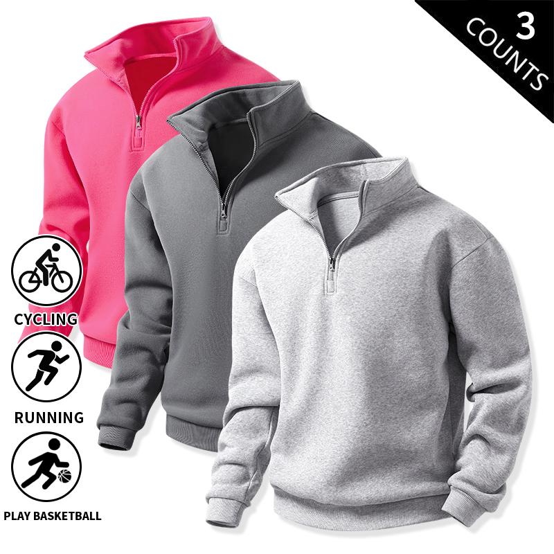 Men's 3-Pack 100% Cotton Brushed Fleece Relaxed-Fit Quarter-Zip Sweatshirts