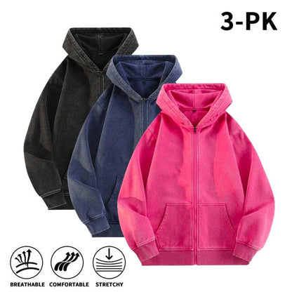 Men’s 100% Cotton Retro-Washed Brushed-Fleece Full-Zip Hoodie