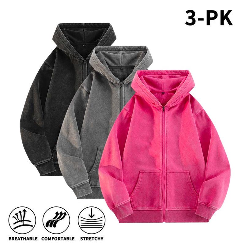 Men’s 100% Cotton Retro-Washed Brushed-Fleece Full-Zip Hoodie