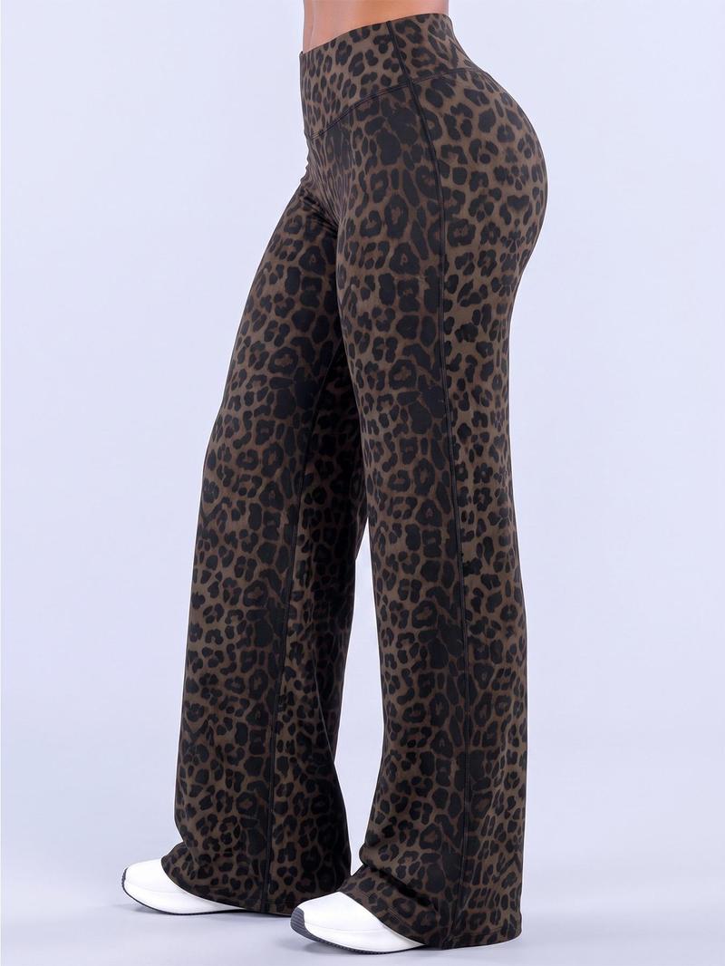 Women’s 100% Lyocell Leopard-Print Wide-Leg Pants with Elastic Waist