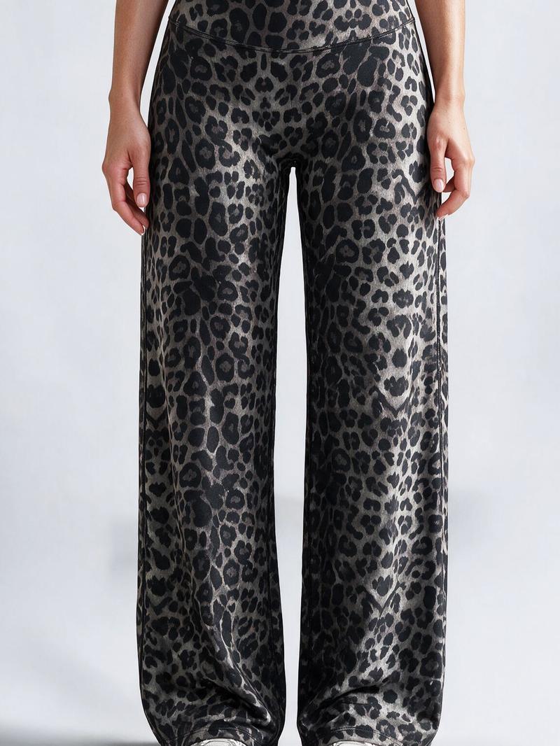 Women’s 100% Lyocell Leopard-Print Wide-Leg Pants with Elastic Waist