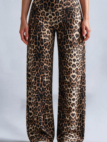 Women’s 100% Lyocell Leopard-Print Wide-Leg Pants with Elastic Waist