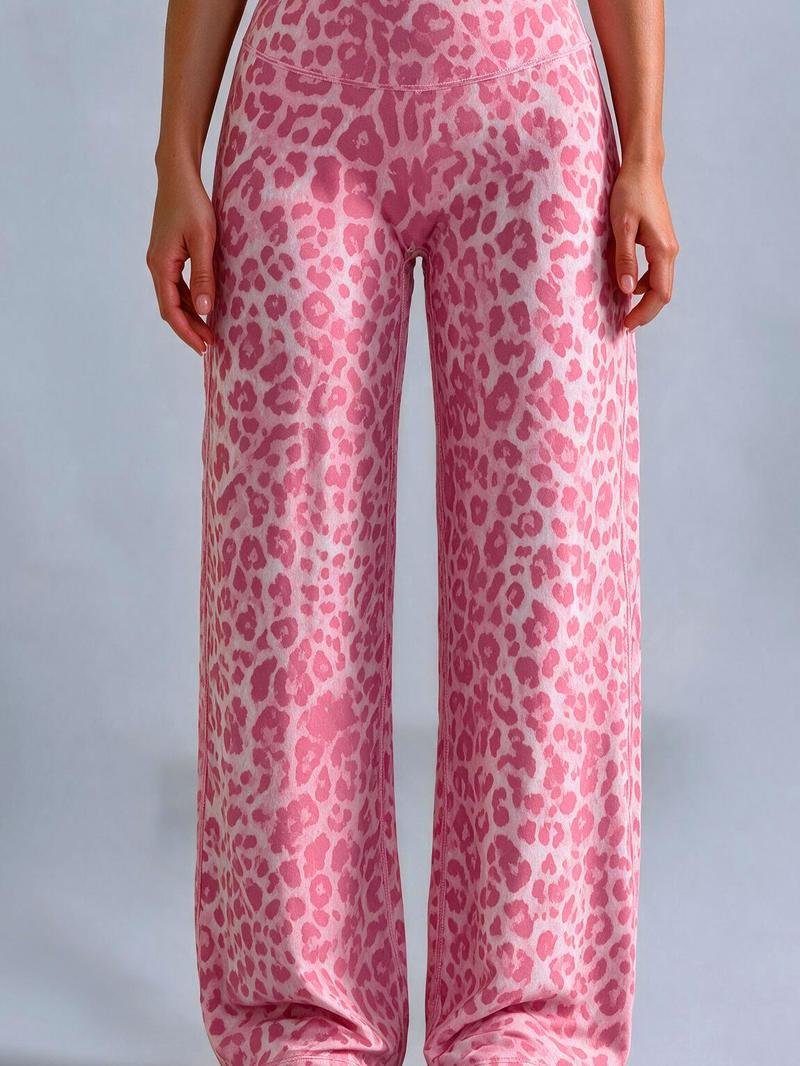 Women’s 100% Lyocell Leopard-Print Wide-Leg Pants with Elastic Waist