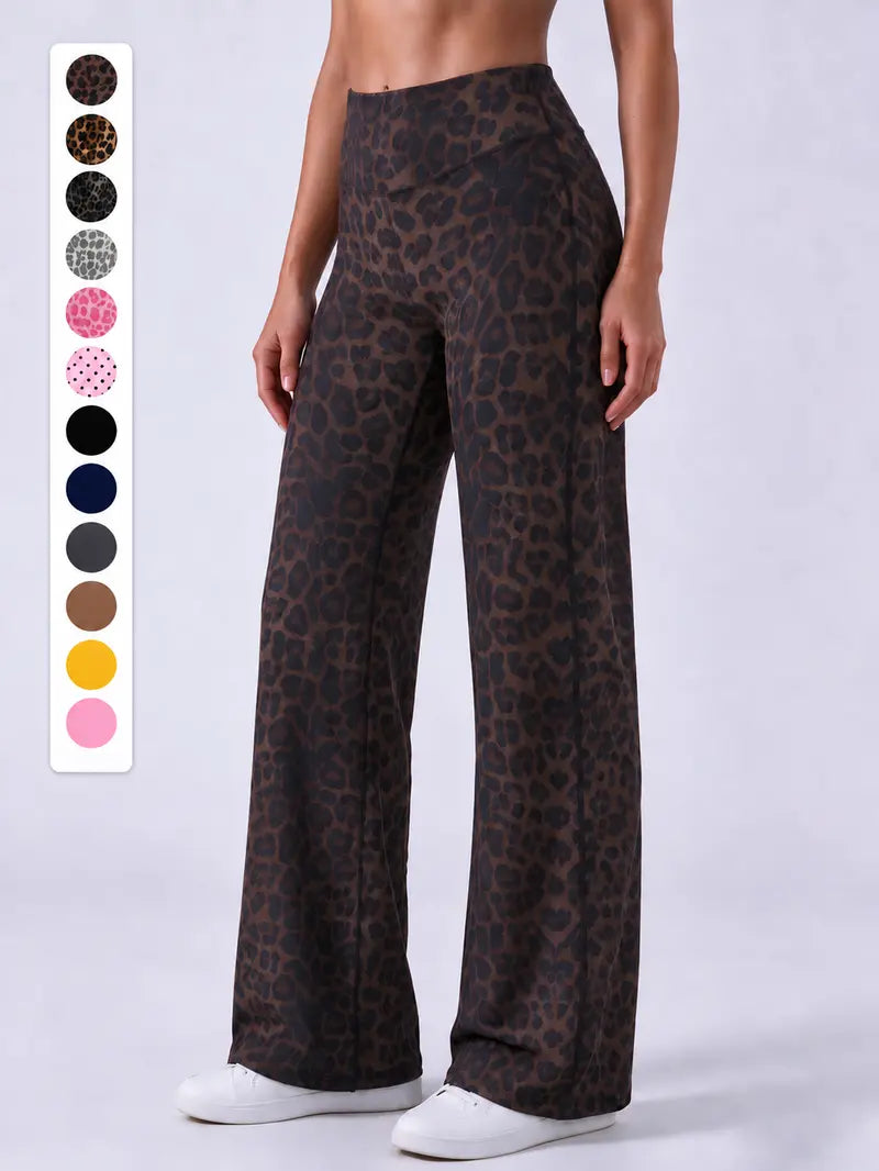 Women’s 100% Lyocell Leopard-Print Wide-Leg Pants with Elastic Waist