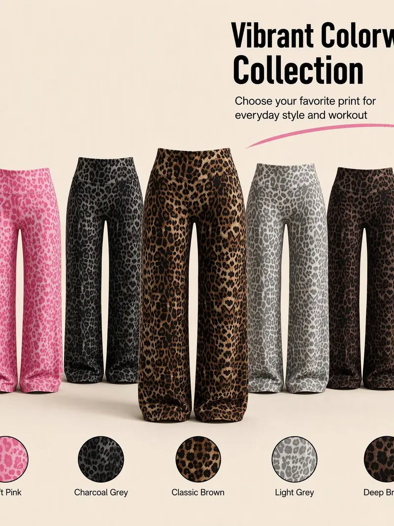 Women’s 100% Lyocell Leopard-Print Wide-Leg Pants with Elastic Waist