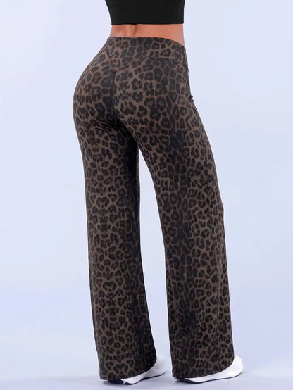 Women’s 100% Lyocell Leopard-Print Wide-Leg Pants with Elastic Waist