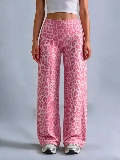 Women’s 100% Lyocell Leopard-Print Wide-Leg Pants with Elastic Waist