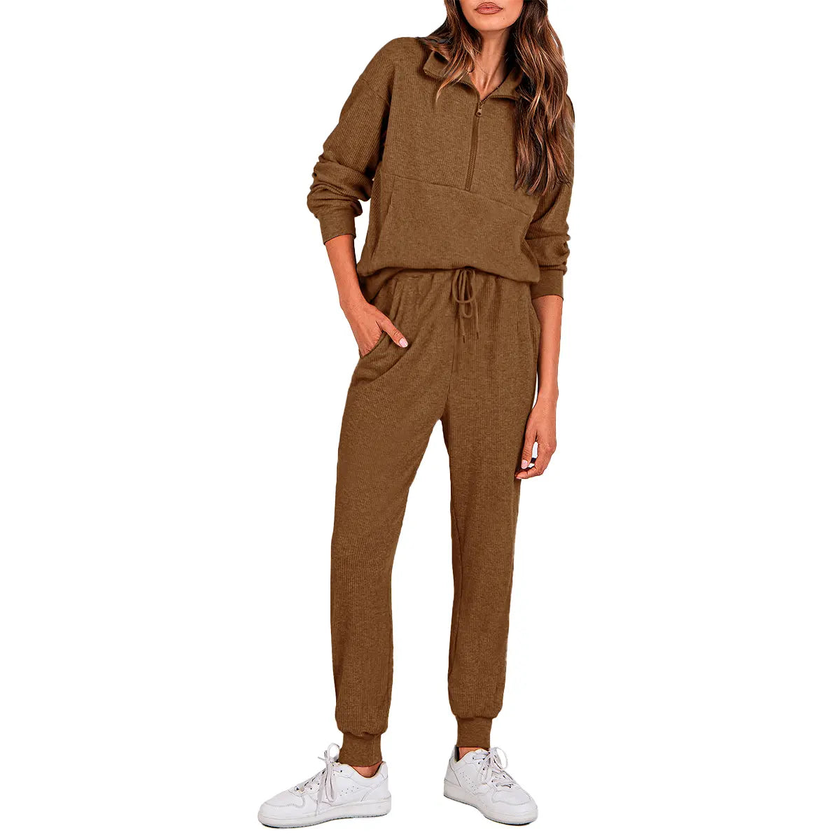 Women's 2-Piece Sweatpants Set Long Sleeve Half Zip Pullover Sweatshirt & Joggers Pants