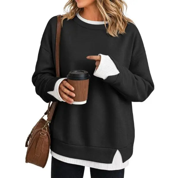 Casual Layered Crew Neck Sweatshirt for Women