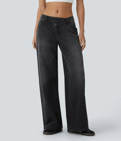 Baggy Jeans Low Rise mit Knopf und Reißverschluss, mehreren Taschen, weitem Bein