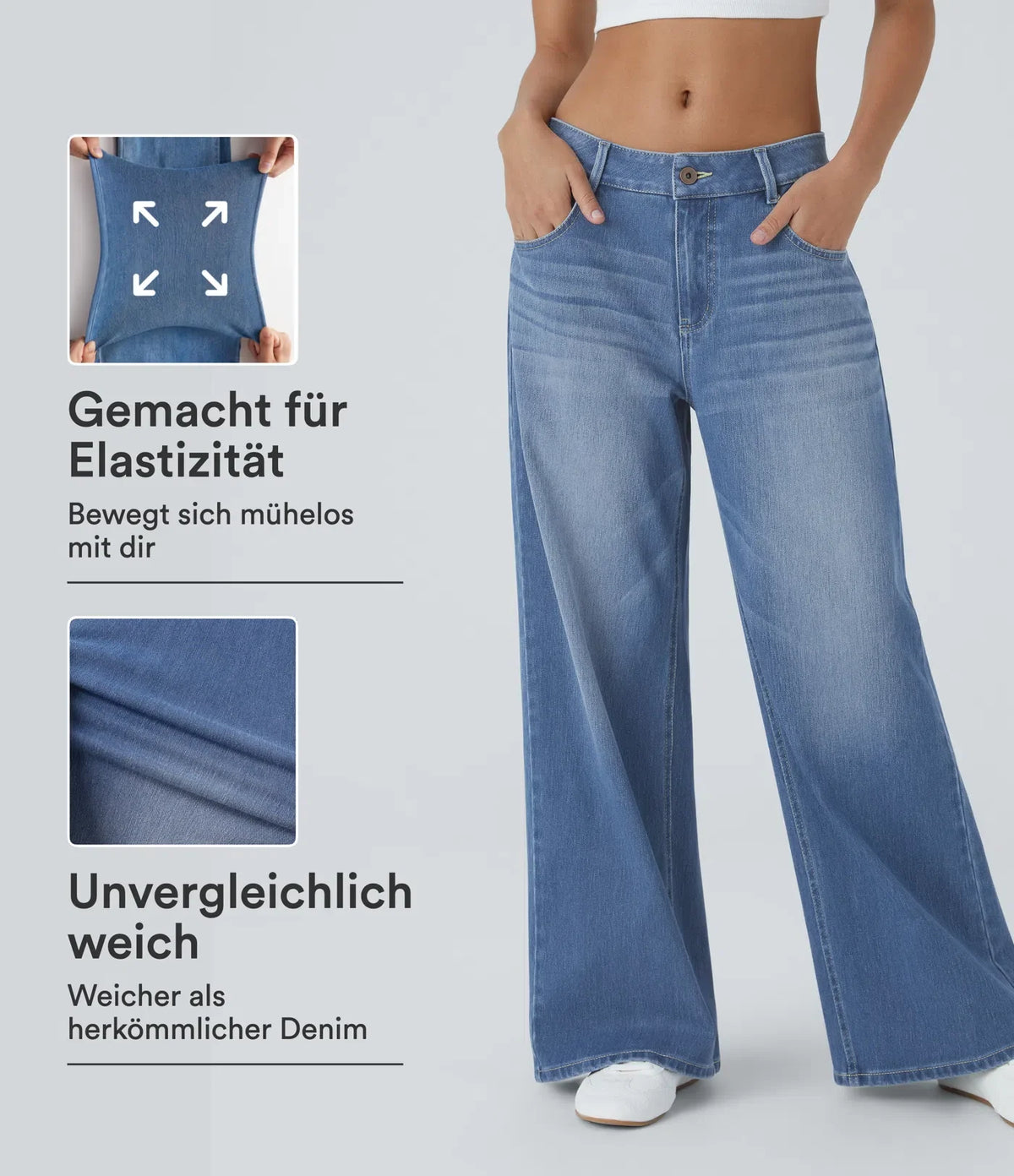 Baggy Jeans Low Rise mit Knopf und Reißverschluss, mehreren Taschen, weitem Bein