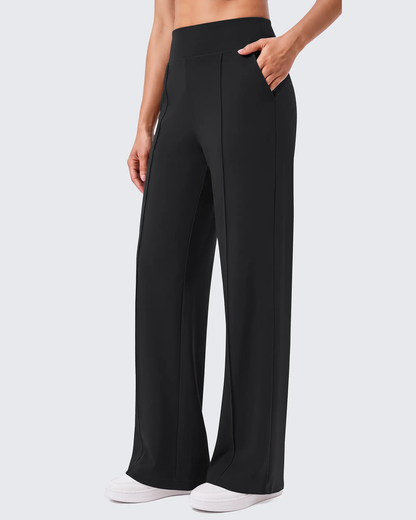 Women's High-Waist Wide-Leg Pants with Pockets Mutecho