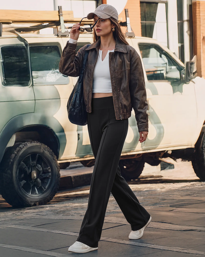 Women's High-Waist Wide-Leg Pants with Pockets Mutecho