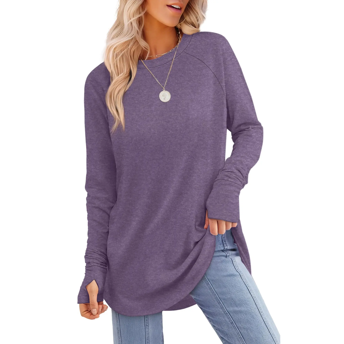 Women's Long Sleeve Tunic Top with Thumb Holes – mutecho