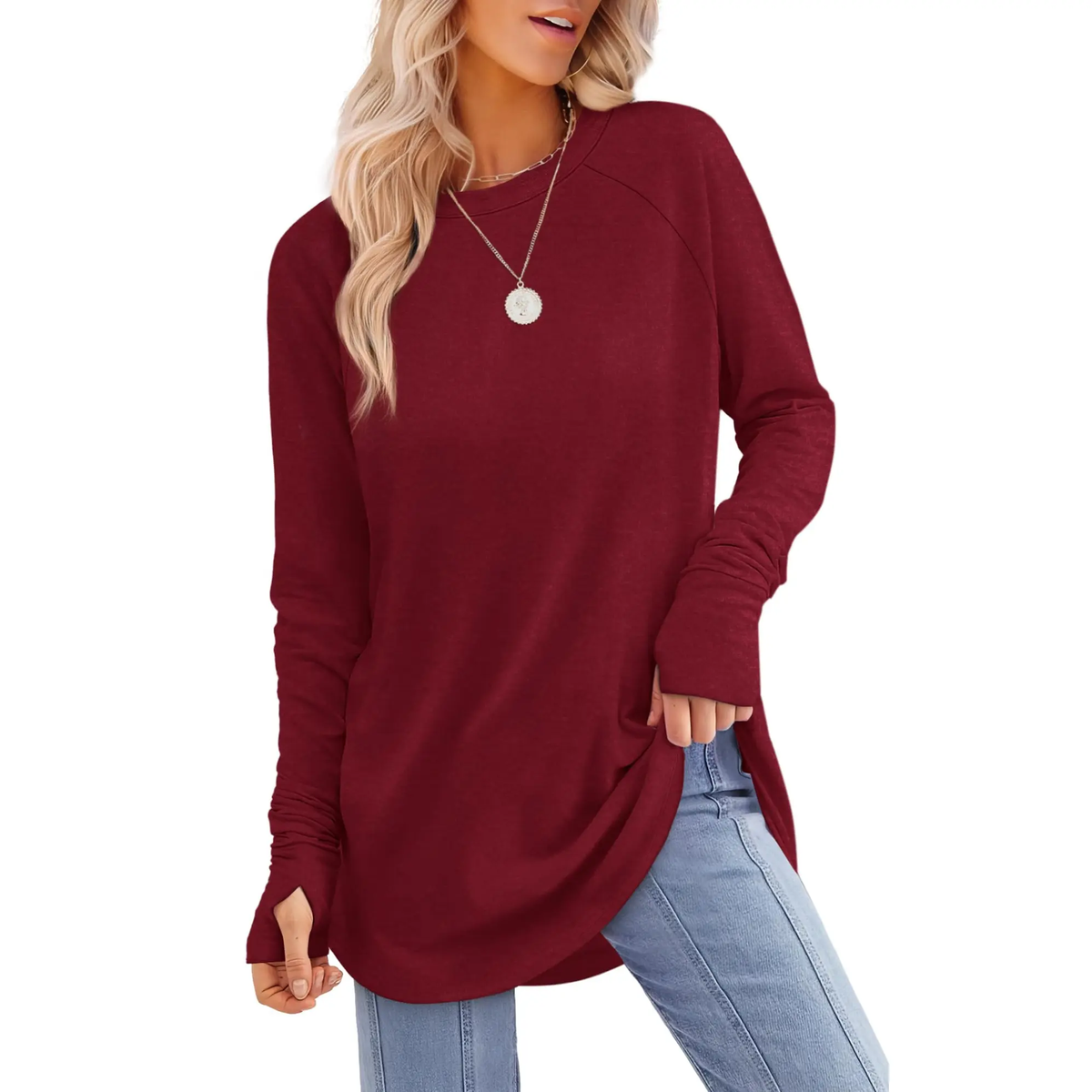 Women's Long Sleeve Tunic Top with Thumb Holes – mutecho