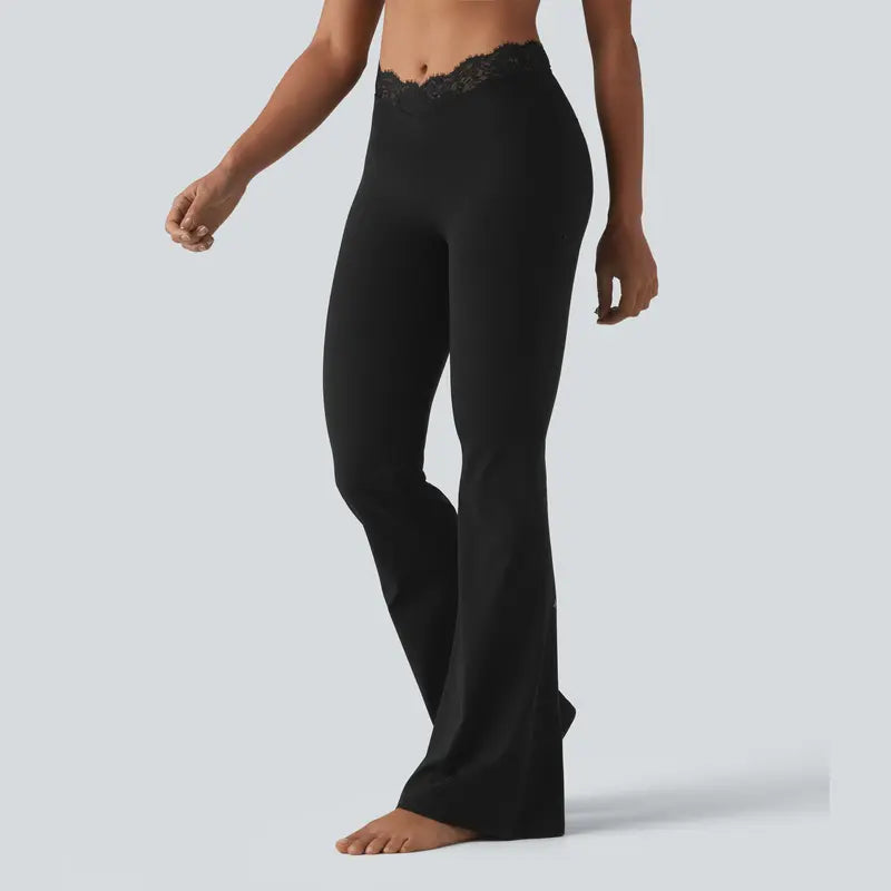 Women's Lace Waist Flare Pants – Soft Stretch, Flattering Fit & All-Day Comfort