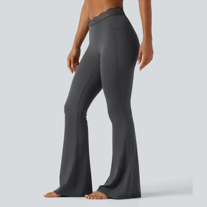 Women's Lace Waist Flare Pants – Soft Stretch, Flattering Fit & All-Day Comfort