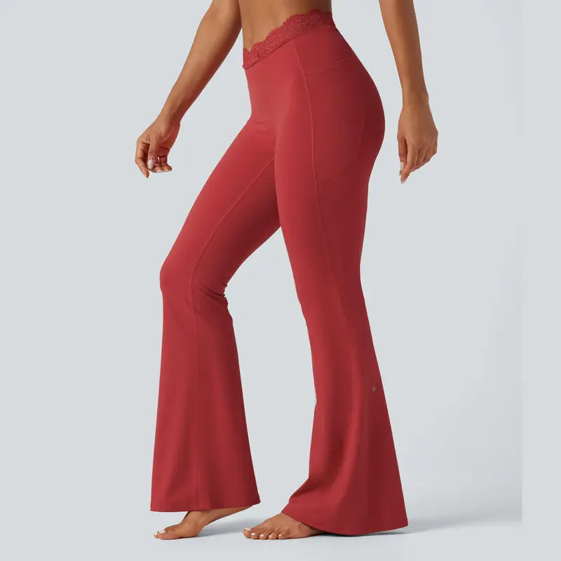 Women's Lace Waist Flare Pants – Soft Stretch, Flattering Fit & All-Day Comfort