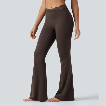 Women's Lace Waist Flare Pants – Soft Stretch, Flattering Fit & All-Day Comfort