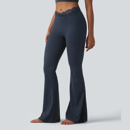 Women's Lace Waist Flare Pants – Soft Stretch, Flattering Fit & All-Day Comfort