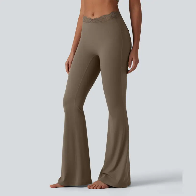 Women's Lace Waist Flare Pants – Soft Stretch, Flattering Fit & All-Day Comfort