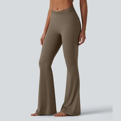 Women's Lace Waist Flare Pants – Soft Stretch, Flattering Fit & All-Day Comfort