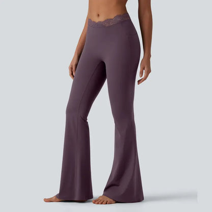 Women's Lace Waist Flare Pants – Soft Stretch, Flattering Fit & All-Day Comfort