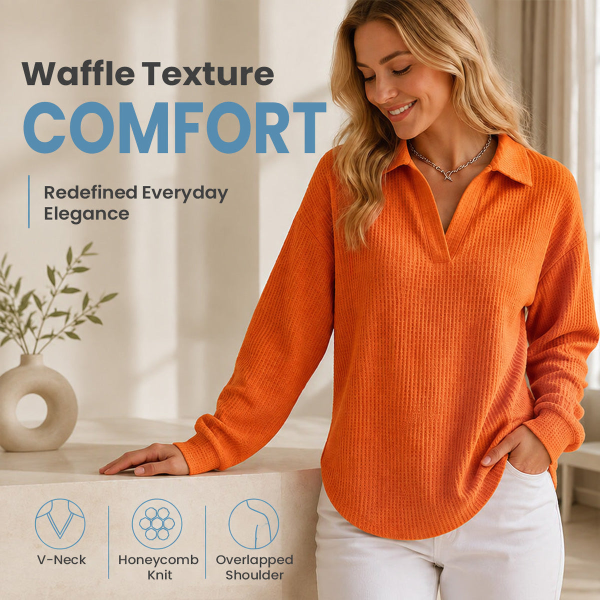 Bestseller 🏆🧶 Women's knitted top with V-neck and long sleeves