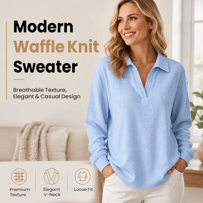 Bestseller 🏆🧶 Women's knitted top with V-neck and long sleeves