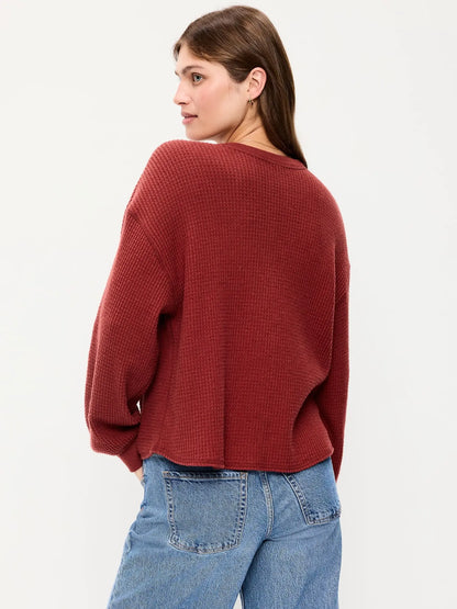 Hurry! 40% Off Everything Ends Soon|Long-Sleeve Crew-Neck Henley T-Shirt
