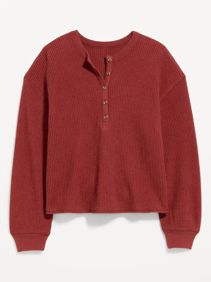 Hurry! 40% Off Everything Ends Soon|Long-Sleeve Crew-Neck Henley T-Shirt