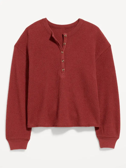 Hurry! 40% Off Everything Ends Soon|Long-Sleeve Crew-Neck Henley T-Shirt