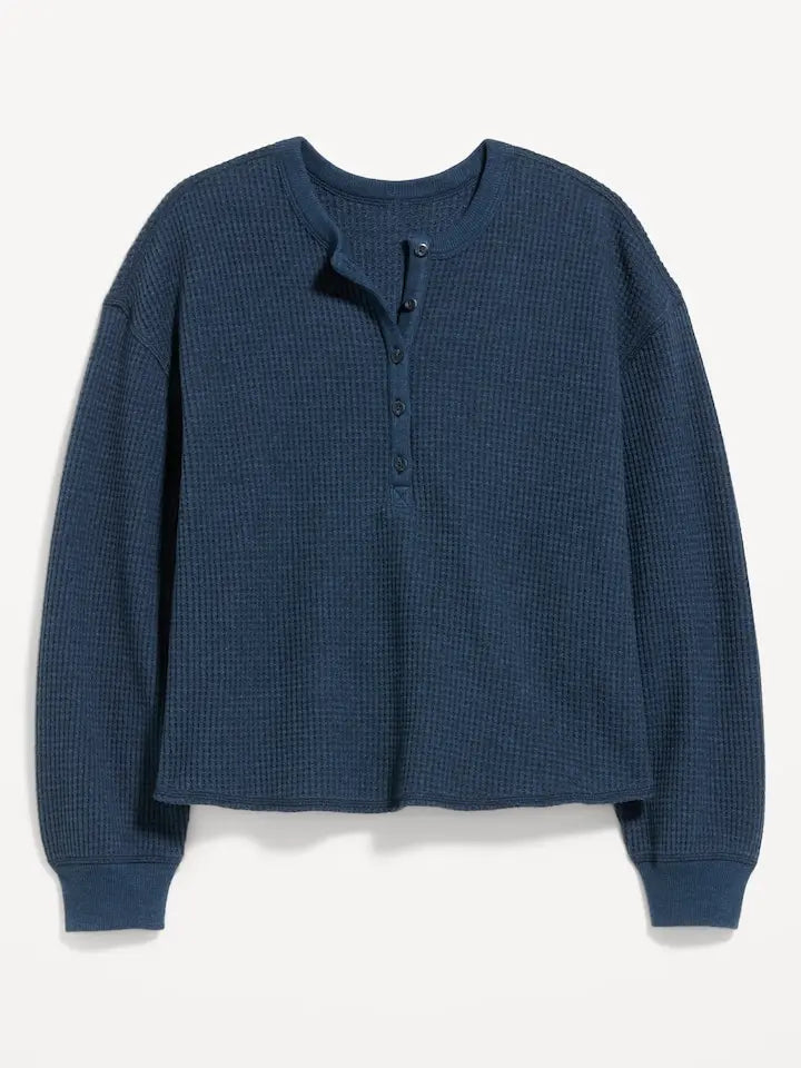 Hurry! 40% Off Everything Ends Soon|Long-Sleeve Crew-Neck Henley T-Shirt