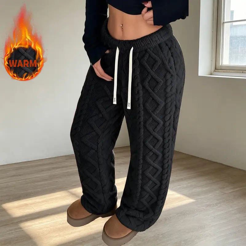 Women's Retro Fleece Pants - Mid-Waist, Elastic Stretch
