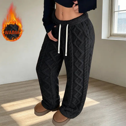 Women's Retro Fleece Pants - Mid-Waist, Elastic Stretch
