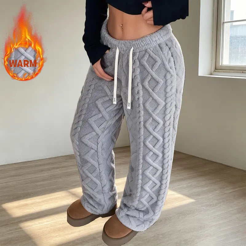 Women's Retro Fleece Pants - Mid-Waist, Elastic Stretch