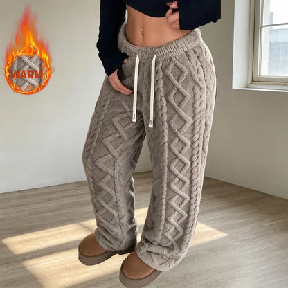 Women's Retro Fleece Pants - Mid-Waist, Elastic Stretch