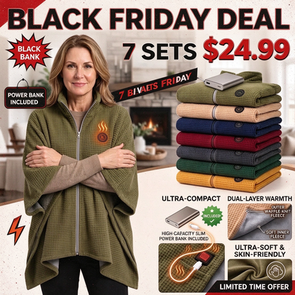 🔥Black Friday Deal｜Washable Fleece USB Heated Wrap Poncho